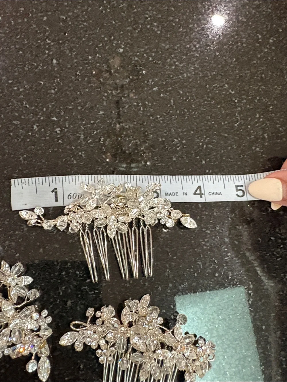 Crystal Floral bridal Hair Comb Set of 3 - Silver Tone clear crystals